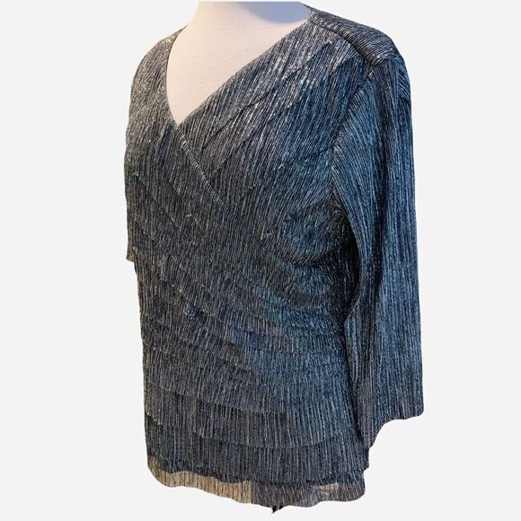 Christopher & Banks Silver Metallic Layers Long Sleeve V-Neck Top Size Large - Picture 6 of 9